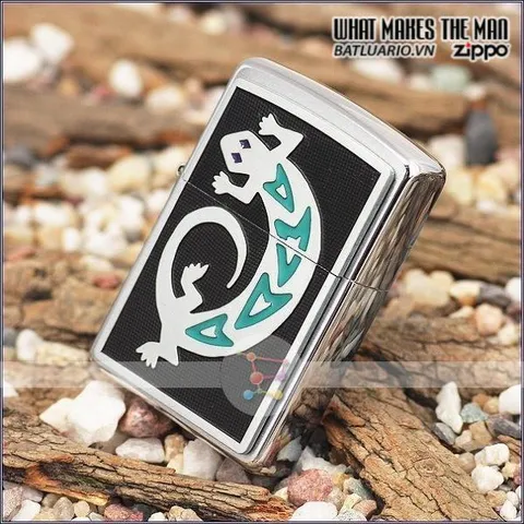 Bật Lửa Zippo 20189 - Họa Tiết Thằn Lằn Bằng Chrome Chải, Quà Tặng Độc Đáo Cho Dân Chơi Zippo