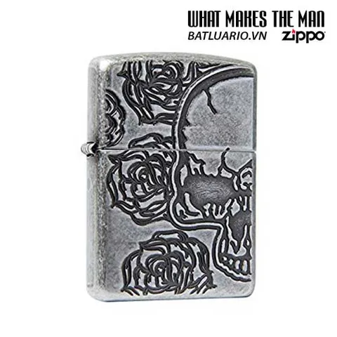 Zippo Armor 28988 - Bật Lửa Skull Roses Bạc Cổ Điển - Phụ Kiện Độc Đáo Cho Người Yêu Thích Nghệ Thuật