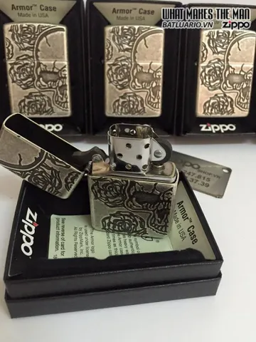 Zippo Armor 28988 - Bật Lửa Skull Roses Bạc Cổ Điển - Phụ Kiện Độc Đáo Cho Người Yêu Thích Nghệ Thuật