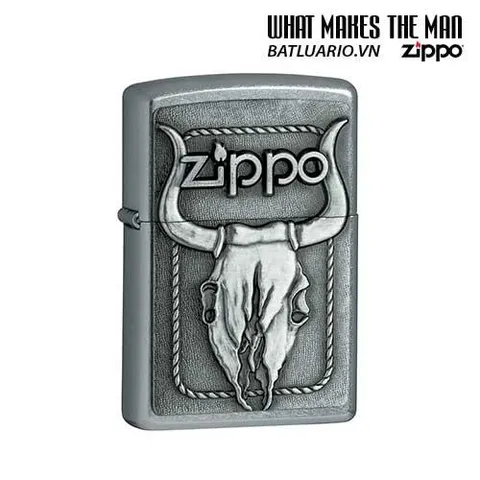 Bật Lửa Zippo 20286 - Bull Skull Emblem Street Chrome, Quà Tặng Cho Người Yêu Thích Thời Trang Phong Cách Cá Tính