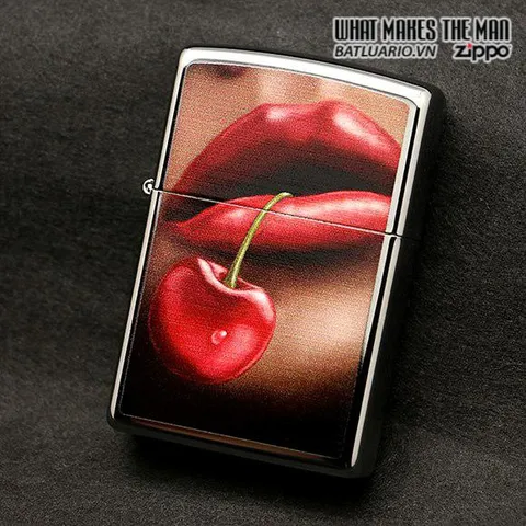 Bật Lửa Zippo 28655 - Thiết Kế High Polish Chrome Hình Cherries và Đôi Môi, Quà Tặng Độc Đáo Cho Fan Zippo