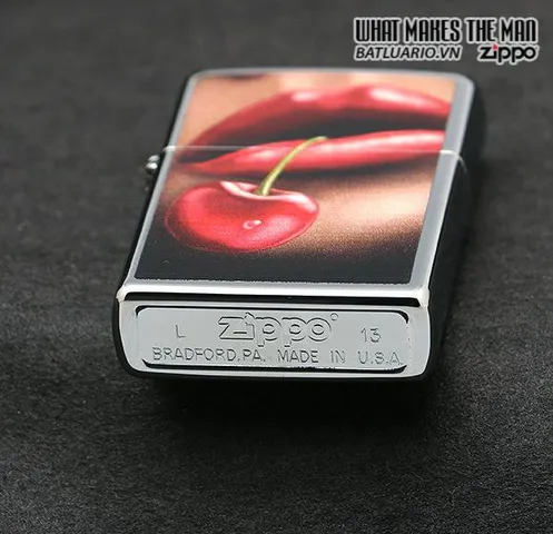 Bật Lửa Zippo 28655 - Thiết Kế High Polish Chrome Hình Cherries và Đôi Môi, Quà Tặng Độc Đáo Cho Fan Zippo