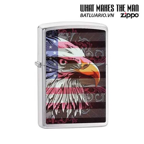 Zippo 28652 - Bật Lửa Chrome Chải Hình Quốc Kỳ Đại Bàng - Quà Tặng Phong Cách Mỹ Thể Thao