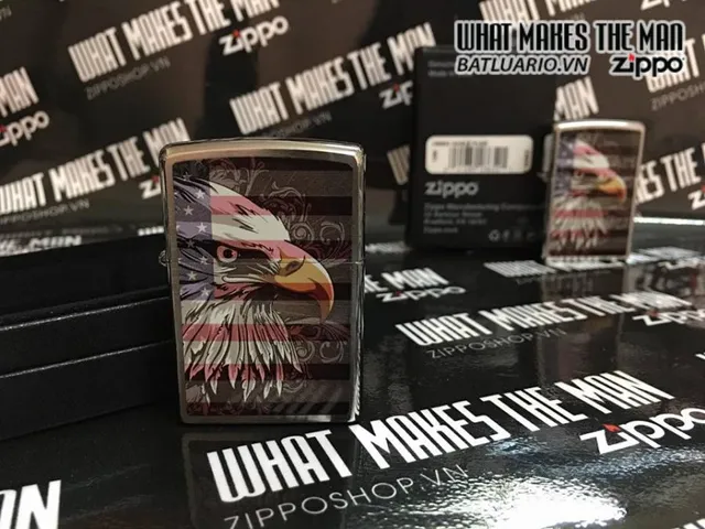 Zippo 28652 - Bật Lửa Chrome Chải Hình Quốc Kỳ Đại Bàng - Quà Tặng Phong Cách Mỹ Thể Thao