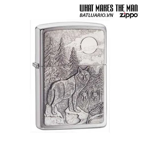 Bật Lửa Zippo 20855 - Bật Lửa Chrome Chải Có Hình Biểu Tượng Timberwolves - Quà Tặng Fan Bóng Rổ Chính Hãng