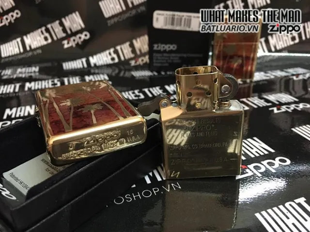 Zippo 29420 Bật Lửa Bằng Đồng Màu Bóng - Hình Cây Dừa Hoàng Hôn - Quà Tặng Thích Hợp Cho Người Yêu Thích Du Lịch