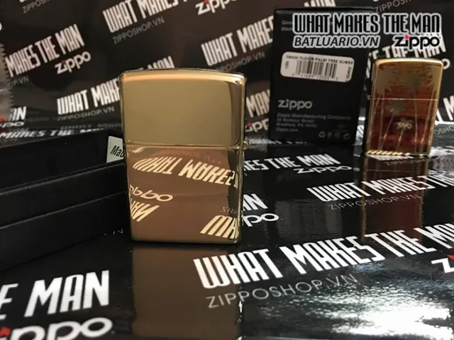 Zippo 29420 Bật Lửa Bằng Đồng Màu Bóng - Hình Cây Dừa Hoàng Hôn - Quà Tặng Thích Hợp Cho Người Yêu Thích Du Lịch