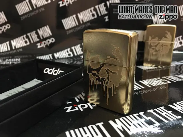 Zippo 29401 - Bật Lửa Skull Grunge Vàng Đậm, Phụ Kiện Độc Đáo Cho Người Yêu Thích Hình Xương Và Thời Trang Cá Tính