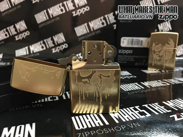 Zippo 29401 - Bật Lửa Skull Grunge Vàng Đậm, Phụ Kiện Độc Đáo Cho Người Yêu Thích Hình Xương Và Thời Trang Cá Tính