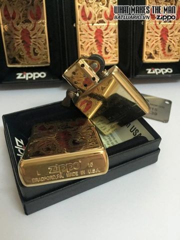 Bật Lửa Zippo 29096 - Vỏ Bằng Đồng Đánh Bóng Họa Tiết Thiên Đường Bọ Cạp - Quà Tặng Độc Đáo Cho Fans
