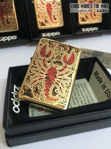 Bật Lửa Zippo 29096 - Vỏ Bằng Đồng Đánh Bóng Họa Tiết Thiên Đường Bọ Cạp - Quà Tặng Độc Đáo Cho Fans