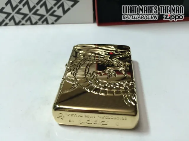 Zippo 29265 - Zippo Armor Bật Lửa Rồng Mắt Đỏ Khắc 360 Độ Mạ Vàng - Quà Tặng Phong Cách Thời Trang