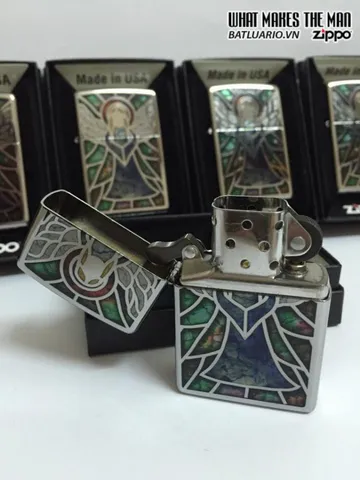 Zippo 28967 - Bật Lửa Zippo Màu Duy Nhất Hình Thiên Thần Kính Thẫm - Cao Cấp Chống Gỉ Chrome êm ả