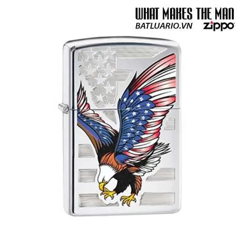 Bật Lửa Zippo 28449 - Bật Lửa Eagle Flag Bằng Chrome Đánh Bóng - Quà Tặng Độc Đáo Cho Người Yêu Thích Mỹ Quốc
