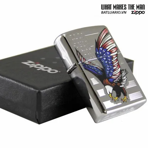 Bật Lửa Zippo 28449 - Bật Lửa Eagle Flag Bằng Chrome Đánh Bóng - Quà Tặng Độc Đáo Cho Người Yêu Thích Mỹ Quốc