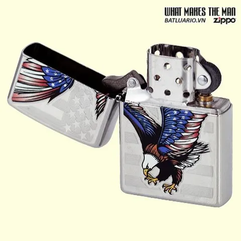 Bật Lửa Zippo 28449 - Bật Lửa Eagle Flag Bằng Chrome Đánh Bóng - Quà Tặng Độc Đáo Cho Người Yêu Thích Mỹ Quốc