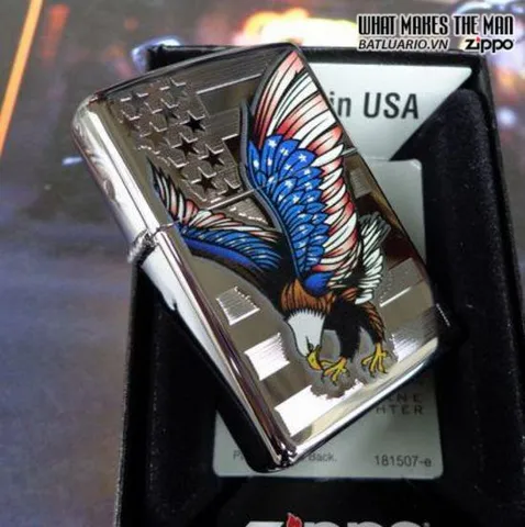 Bật Lửa Zippo 28449 - Bật Lửa Eagle Flag Bằng Chrome Đánh Bóng - Quà Tặng Độc Đáo Cho Người Yêu Thích Mỹ Quốc