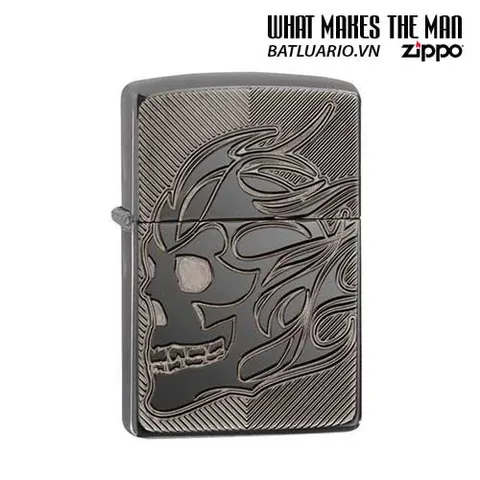 Zippo Armor 29230 - Zippo Khắc Sâu Đầu Lâu Bừng Lửa - Quà Tặng Thú Vị Cho Người Yêu Thích Đồ Khui Rượu