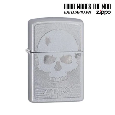 Zippo 29858 - Bật Lửa Satin Chrome Hình Skull Với Các Đường Kẻ - Quà Tặng Cho Người Mê Đồ Da Và Phong Cách Độc Đáo