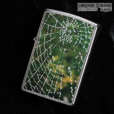 Bật Lửa Zippo 28285 - Mẫu Brushed Chrome Họa Tiết Nhện và Giọt Nước, Quà Tặng Độc Đáo cho Người Yêu Thích Cá Tính