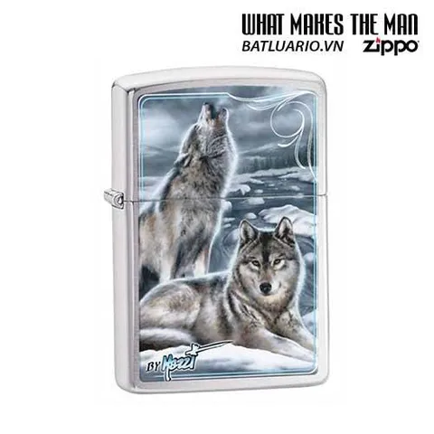 Zippo 28002 - Bật Lửa Mazzi Hình Sói Hú Bằng Chrome Chải - Quà Tặng Thích Hợp Cho Người Yêu Thiên Nhiên