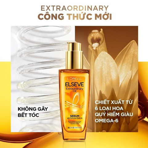 Tinh Dầu Dưỡng Tóc L'Oréal Paris Elseve 30ml - Serum Từ 6 Hoa Thiên Nhiên Cho Tóc Mềm Mượt, Chắc Khỏe, Giảm Xơ Rối