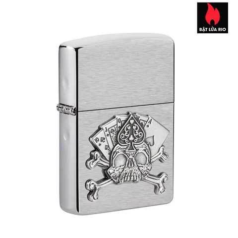 Bật Lửa Zippo 49293 - Mẫu Thiết Kế Bài Poker & Đầu Skul Brushed Chrome - Quà Tặng Chính Hãng Mỹ