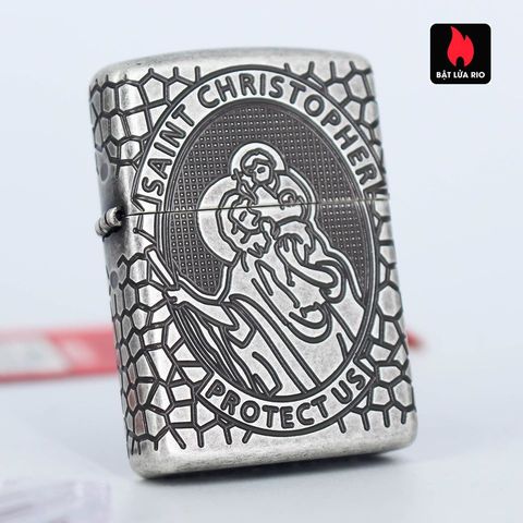 Bật lửa Zippo 49160 Armor® - Thiết kế Huy chương Thánh Christopher Bằng bạc cổ điển, Quà tặng độc đáo cho tín đồ Zippo