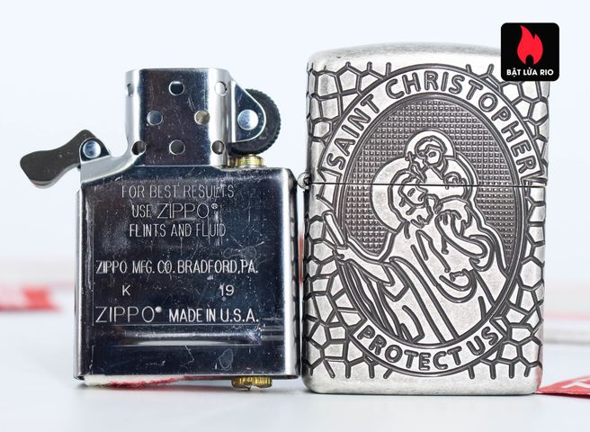 Bật lửa Zippo 49160 Armor® - Thiết kế Huy chương Thánh Christopher Bằng bạc cổ điển, Quà tặng độc đáo cho tín đồ Zippo