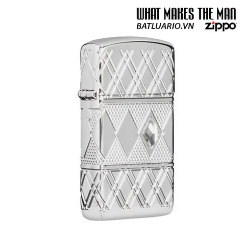 Bật lửa Zippo 49052 - Zippo Slim® Armor® Đường Kẻ Kim Cương Chrome Cao Bóng - Quà Tặng Thời Trang Nam Chính Hãng