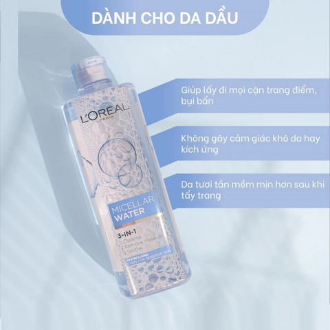 Nước Tẩy Trang L'Oreal 400ml - Dưỡng Ẩm, Làm Sạch Sâu Cho Mọi Loại Da, Phù Hợp Da Nhạy Cảm - Giúp Tươi Mát Da Cảm Xúc Tươi Mới