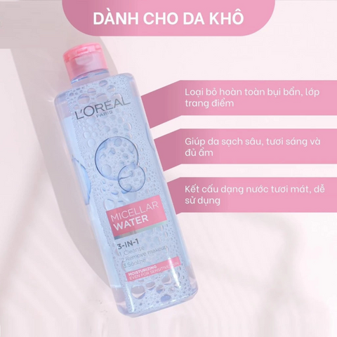 Nước Tẩy Trang L'Oreal 400ml - Dưỡng Ẩm, Làm Sạch Sâu Cho Mọi Loại Da, Phù Hợp Da Nhạy Cảm - Giúp Tươi Mát Da Cảm Xúc Tươi Mới
