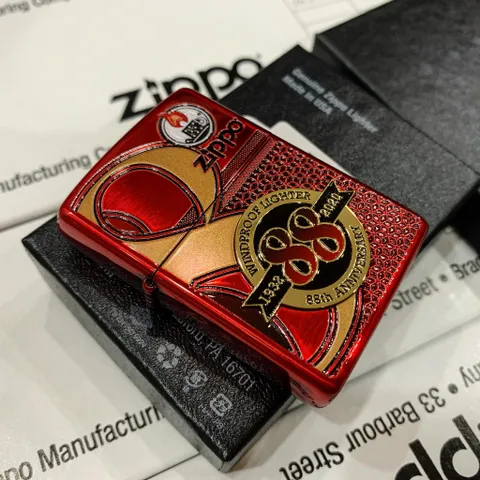 Bật Lửa Zippo Kỷ Niệm 88 Năm - Phiên Bản Đỏ Bóng Đặc Biệt Dành Riêng Cho Châu Á, Biểu Tượng May Mắn Và Giàu Có