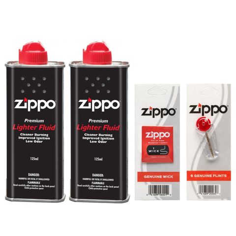 Combo Hàng Chính Hãng Zippo - 2 Chai Xăng 125ml, 1 Vỉ Đá Lửa, 1 Vỉ Bấc - Phụ Kiện Bảo Đảm Hiệu Quả và An Toàn Sử Dụng
