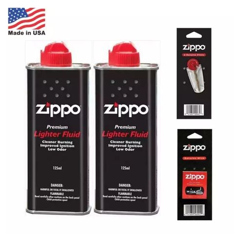 Combo Hàng Chính Hãng Zippo - 2 Chai Xăng 125ml, 1 Vỉ Đá Lửa, 1 Vỉ Bấc - Phụ Kiện Bảo Đảm Hiệu Quả và An Toàn Sử Dụng