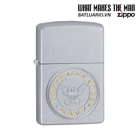 Zippo US Navy® Satin Chrome - Bật Lửa Chính Hãng Vỏ Đồng Thau Khắc Biểu Tượng Hải Quân Mỹ, Bảo Hành Trọn Đời