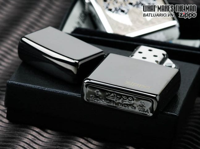 Bật Lửa Zippo Ebony 24756ZL - Bật Lửa Chính Hãng Vỏ Đồng Thau Màu Đen Khắc Logo Zippo, Quà Tặng Nam Tính, Kháng Gió Tốt