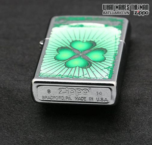 Bật Lửa Zippo 28659 Clover Grunge Chrome - Thiết Kế Sang Trọng, Chính Hãng Mỹ, Biểu Tượng May Mắn Cỏ Bốn Lá