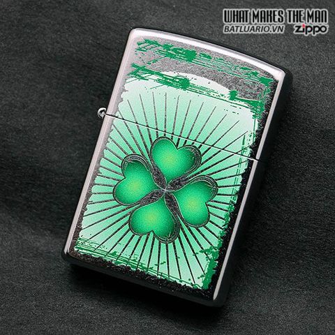 Bật Lửa Zippo 28659 Clover Grunge Chrome - Thiết Kế Sang Trọng, Chính Hãng Mỹ, Biểu Tượng May Mắn Cỏ Bốn Lá