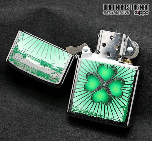 Bật Lửa Zippo 28659 Clover Grunge Chrome - Thiết Kế Sang Trọng, Chính Hãng Mỹ, Biểu Tượng May Mắn Cỏ Bốn Lá