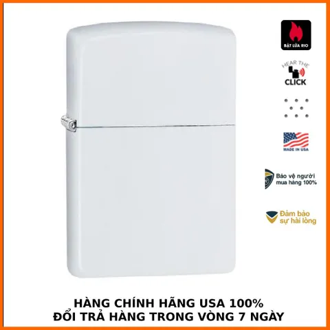Bật Lửa Zippo 214 - Màu Trắng Mờ, Thiết Kế Sang Trọng, Bảo Hành Trọn Đời, Khắc Tên Tùy Chỉnh, Phụ Kiện Chính Hãng Mỹ