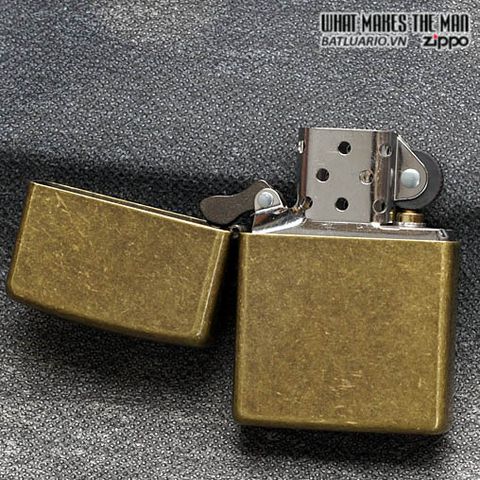 Bật Lửa Zippo Antique Brass 201FB - Đồng Vàng Giả Cổ, Chống Gió, Chính Hãng Mỹ - Hộp Quà Tặng Thân Thiện Môi Trường