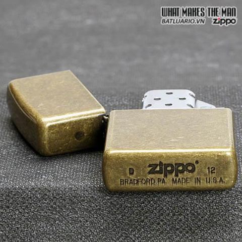 Bật Lửa Zippo Antique Brass 201FB - Đồng Vàng Giả Cổ, Chống Gió, Chính Hãng Mỹ - Hộp Quà Tặng Thân Thiện Môi Trường