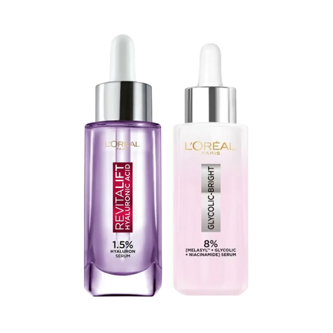 Tinh Chất Dưỡng Sáng Da L'Oreal Glycolic Bright 8% và Hyaluronic Acid Revitalift 1.5% - 30ml Giúp Mờ Thâm, Cấp Ẩm Tối Ưu