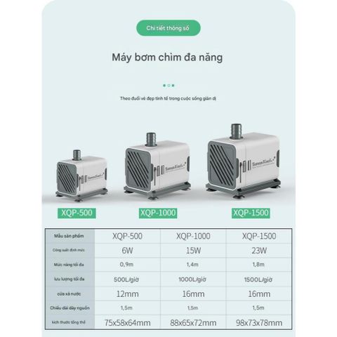 Máy Bơm Chìm SunSun Xiaoli XQP 1000-1500-3000 - Bơm Cá Cảnh, Đài Phun Nước, Tiết Kiệm Năng Lượng, Lưu Lượng Cao, Hoạt Động Êm Ái