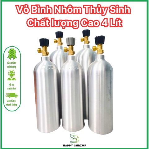 Vỏ Bình Nhôm Thủy Sinh 4L Chất Lượng Cao - Bình Chứa C02 Đài Loan, Van Kim Loại Tiêu Chuẩn, Dùng Cho Thú Cưng