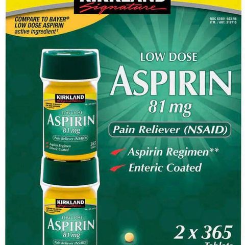 Viên uống Kirkland Low Dose Aspirin 81mg (2×365 viên) - Hỗ trợ sức khỏe tim mạch, giảm nguy cơ đột quỵ, chống viêm hiệu quả