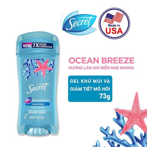 Lăn khử mùi Secret Ocean Breeze Clear Gel 48H 73g - Khô thoáng, Hương thơm tươi mát, Giữ cho cơ thể tự tin suốt cả ngày