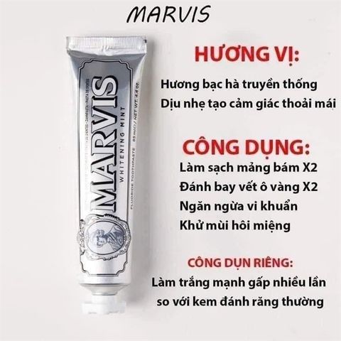 Kem Đánh Răng Marvis Whitening Mint 85ml - Trắng Sáng Răng, Hương Bạc Hà Tươi Mát - Sản Phẩm Chăm Sóc Răng Miệng Cao Cấp