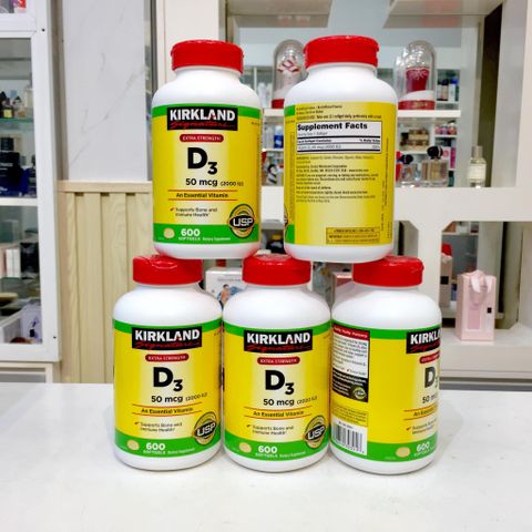 Viên uống Kirkland Vitamin D3 50mcg 600 viên – Tăng cường sức khỏe xương và răng, hỗ trợ hấp thụ canxi hiệu quả